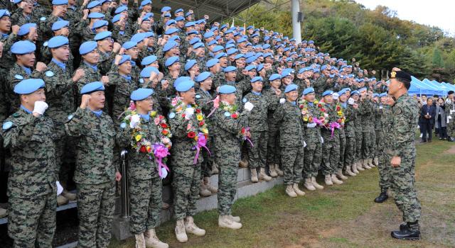 A farewell ceremony for the 7th Hanbit unit